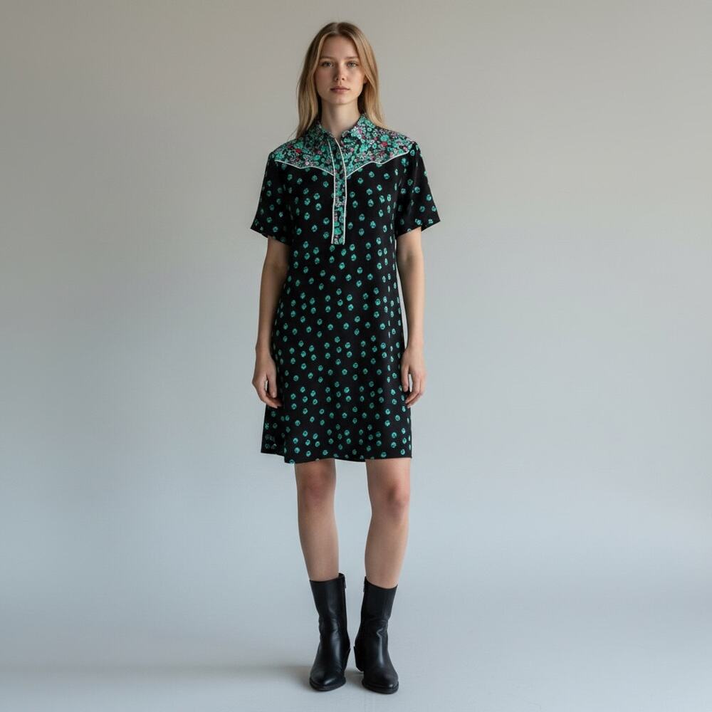 Maje Romani Collared Shirt Dress Boho Cowgirl Western Festival Size 1 Small